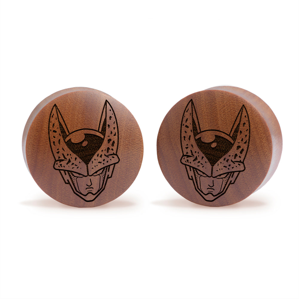 Cell - Dragon Ball Z Plug / Gauge - Saba Wood | Convex Double Flare - Lasered To Order In House At Custom Plugs HQ