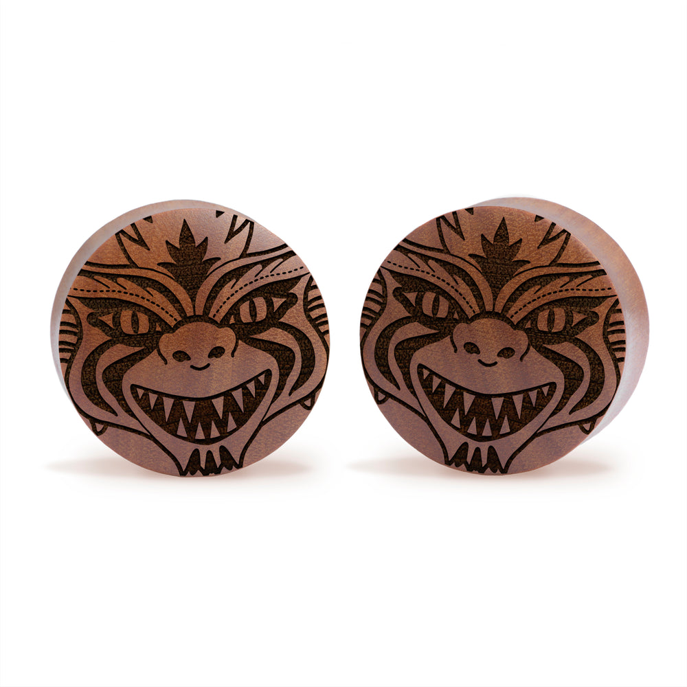 Stripe Gremlins Plug / Gauge - Saba Wood | Convex Double Flare - Lasered To Order In House At Custom Plugs HQ