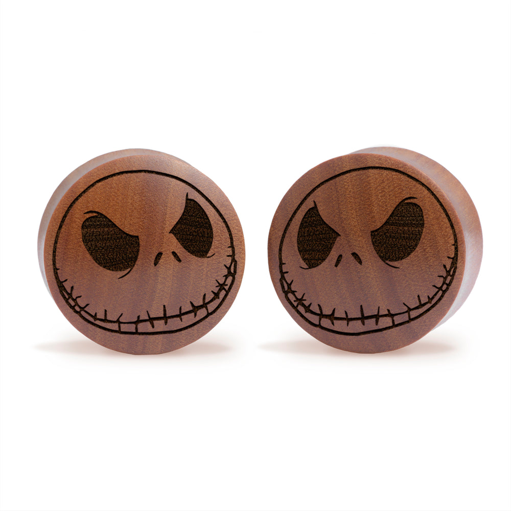 Jack Skellington Plug / Gauge - Saba Wood | Convex Double Flare - Lasered To Order In House At Custom Plugs HQ