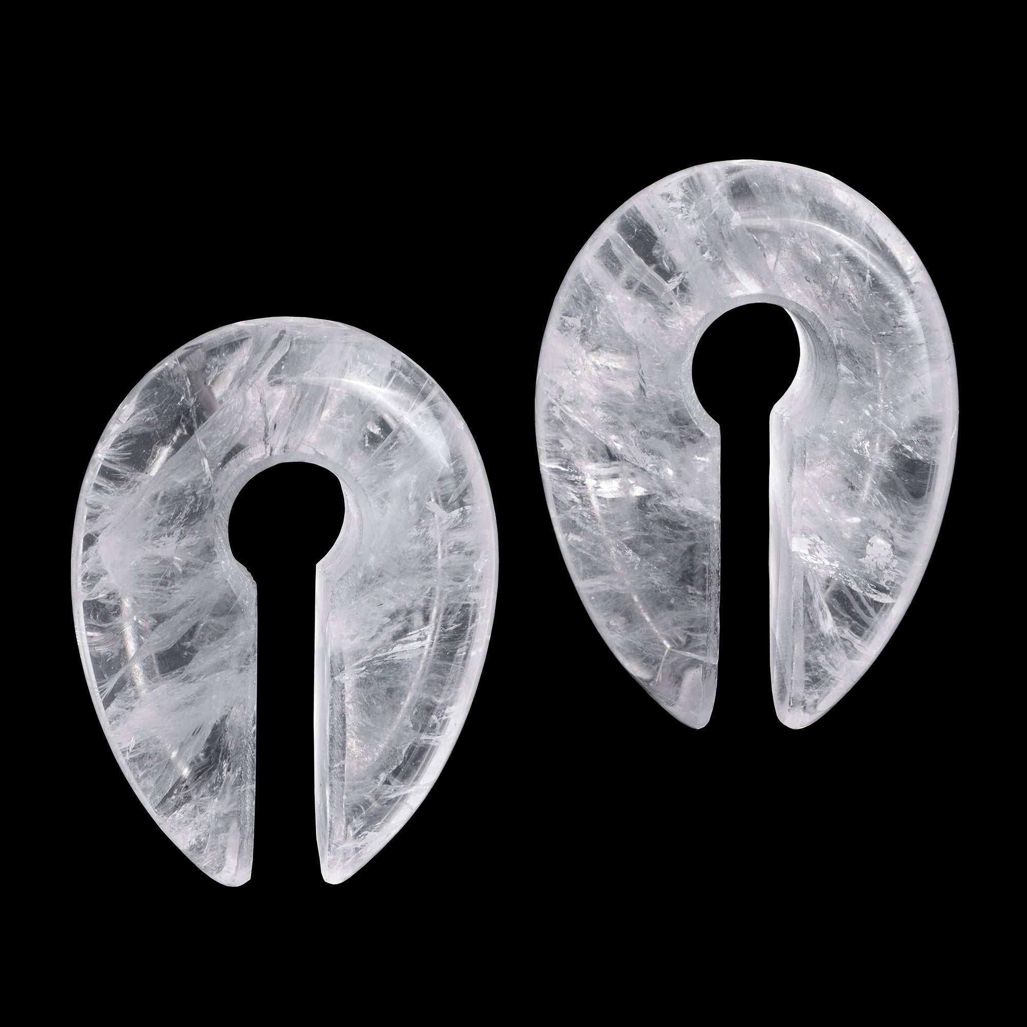 Clear Quartz Stone Pincer Keyhole Ear Weights - Pair