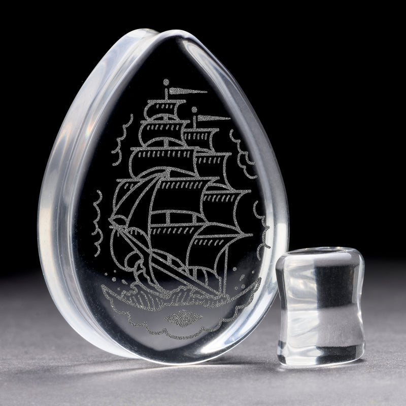 Plug Navire pirate / Jauge - Verre transparent en forme de goutte | Double flare à face plate