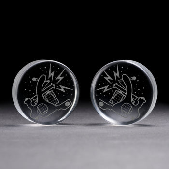 Linienmandala Zierstattoo Plug / gauge - Schwarzes Glas | Doppelaufgeweitet mit flachem Gesicht