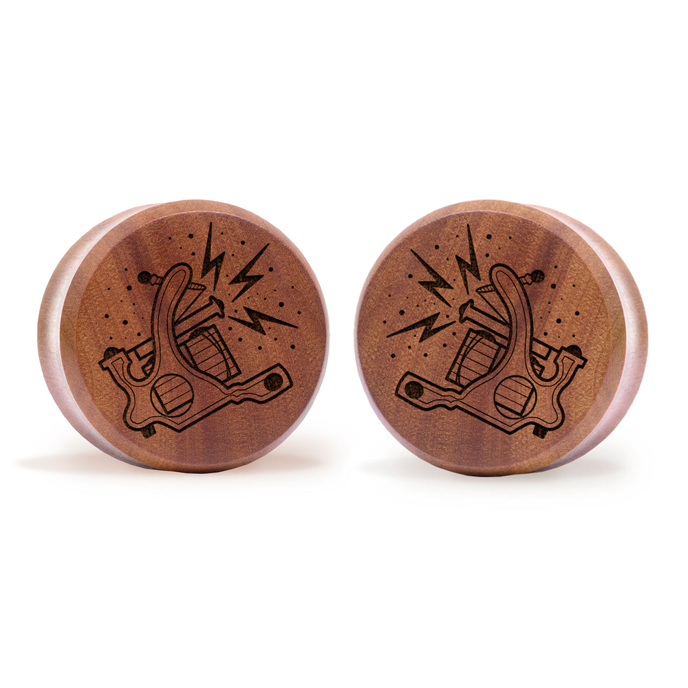 Coil Tattoo Machine Plug / Gauge - Saba Wood | Flat Faced Double Flare - Lasered To Order In House At Custom Plugs HQ