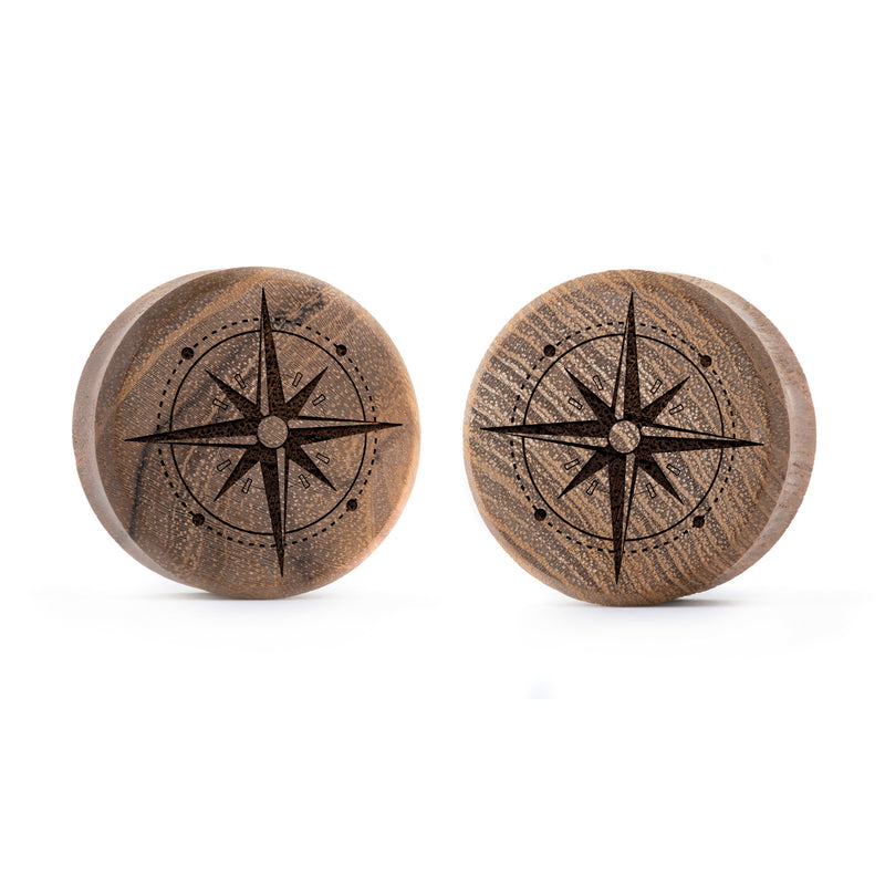 Plug / Gauge Boussole - Bois de teck | Face plate double évasé