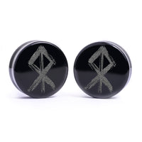 Plug / Gauge Rune viking du courage - Verre noir | Face plate double évasé