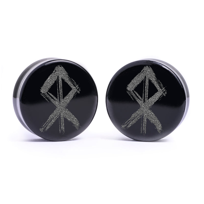 Plug / Gauge Rune viking du courage - Verre noir | Face plate double évasé