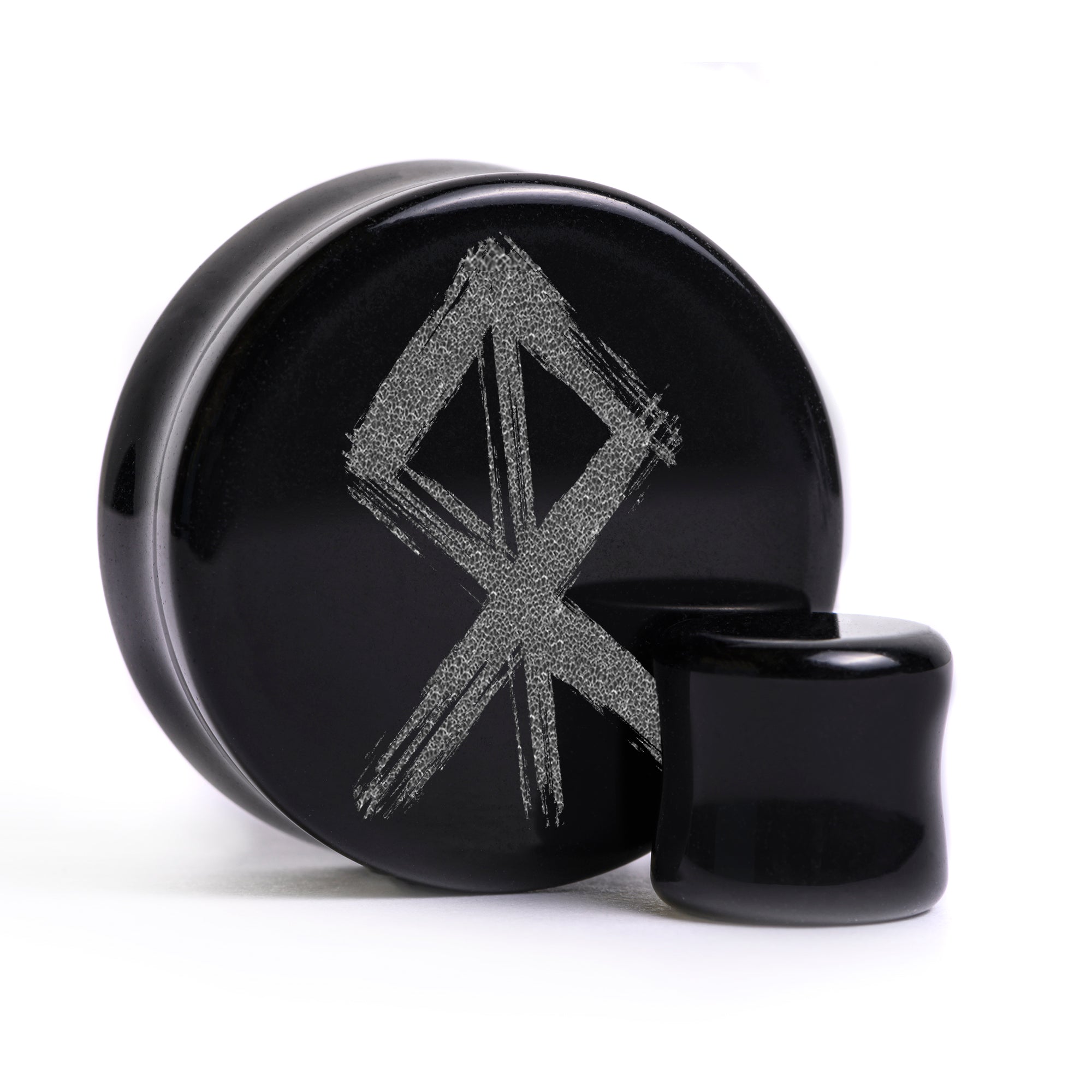 Courage Rune Viking Plug / Gauge - Black Glass | Flat Faced Double Flare