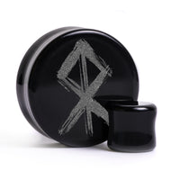 Plug / Gauge Rune viking du courage - Verre noir | Face plate double évasé