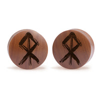 Plug / Gauge Rune viking du courage - Bois de Saba | Convexe double évasé