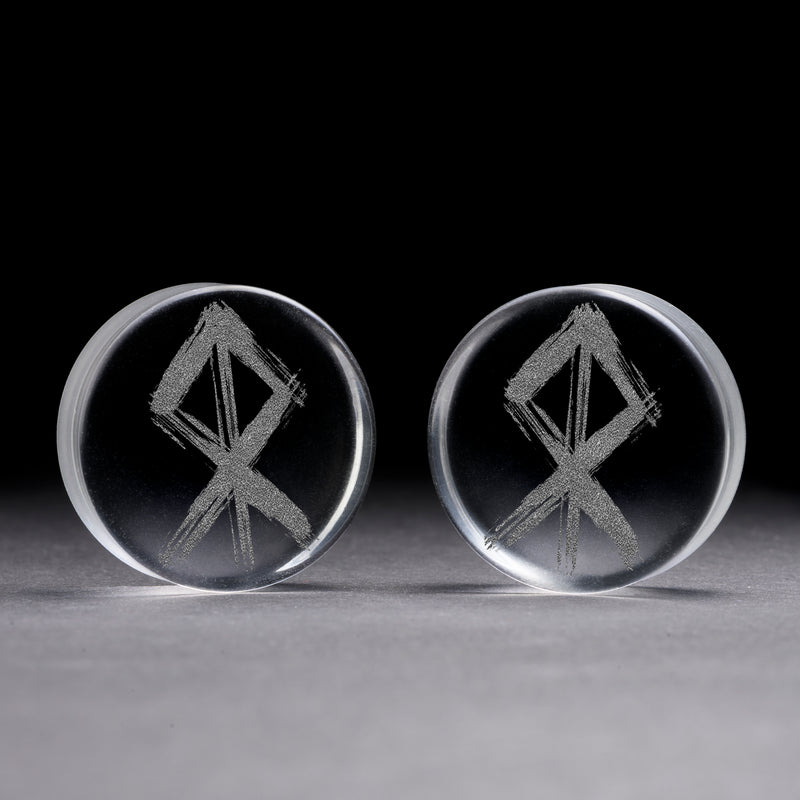Plug / Gauge Rune viking du courage - Verre transparent | Face plate double évasé