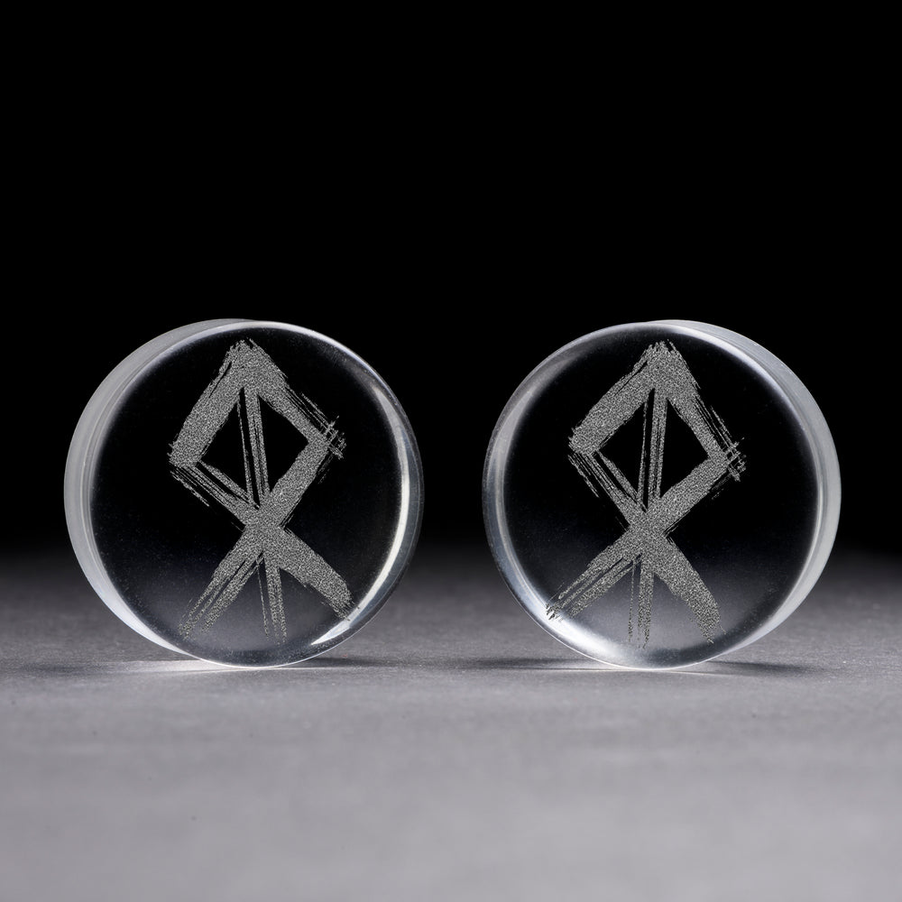 Courage Rune Viking Plug / gauge - Clear Glass | Doppelaufgeweitet mit flachem Gesicht