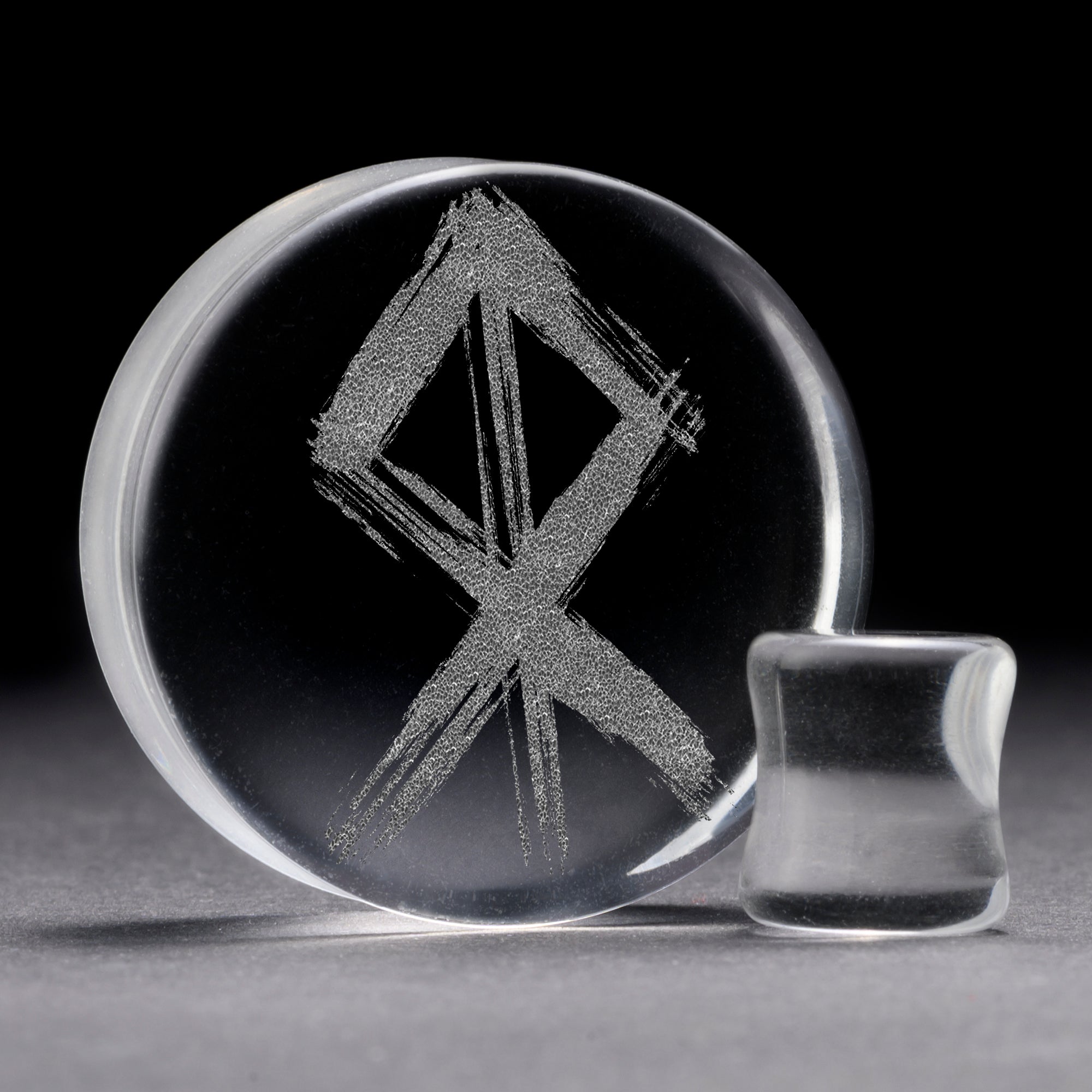 Courage Rune Viking Plug / Gauge - Clear Glass | Flat Faced Double Flare