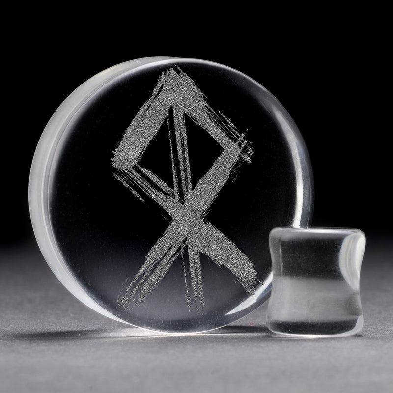 Plug / Gauge Rune viking du courage - Verre transparent | Face plate double évasé