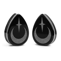 Plug Lune Croissante / Jauge - Goutte en Verre Noir | Double Flare à Face Plate