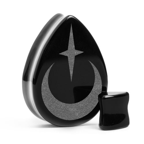 Crescent Moon Plug / Gauge - Teardrop Black Glass | Flat Faced Double Flare
