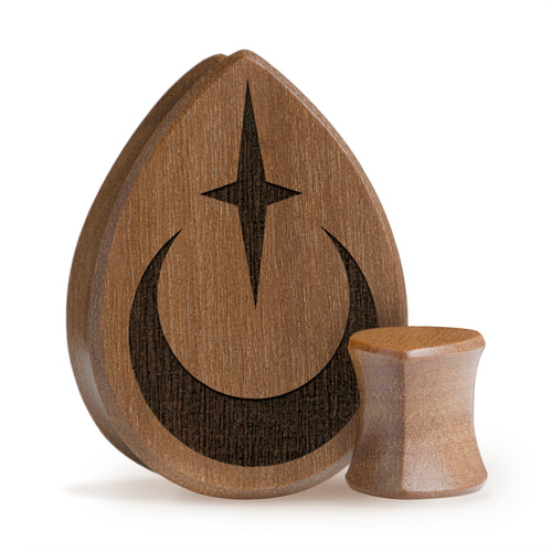 Crescent Moon Plug / Gauge - Teardrop Saba Wood | Flat Faced Double Flare