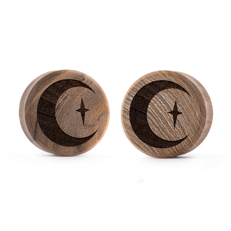 Plug / Gauge Croissant de lune - Bois de teck | Face plate double évasé