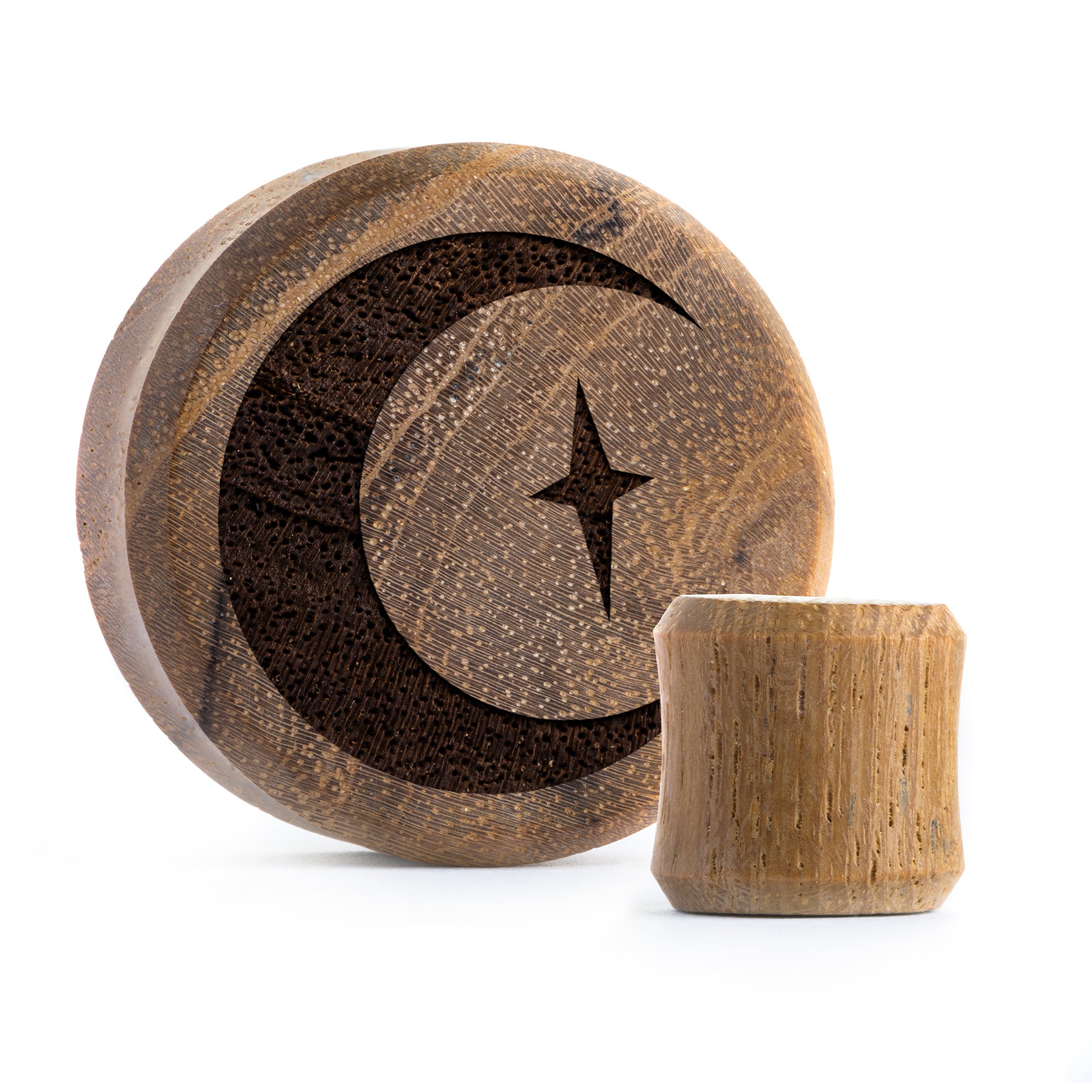 Crescent Moon Plug / Gauge - Teakholz | Doppelaufgeweitet mit flachem Gesicht