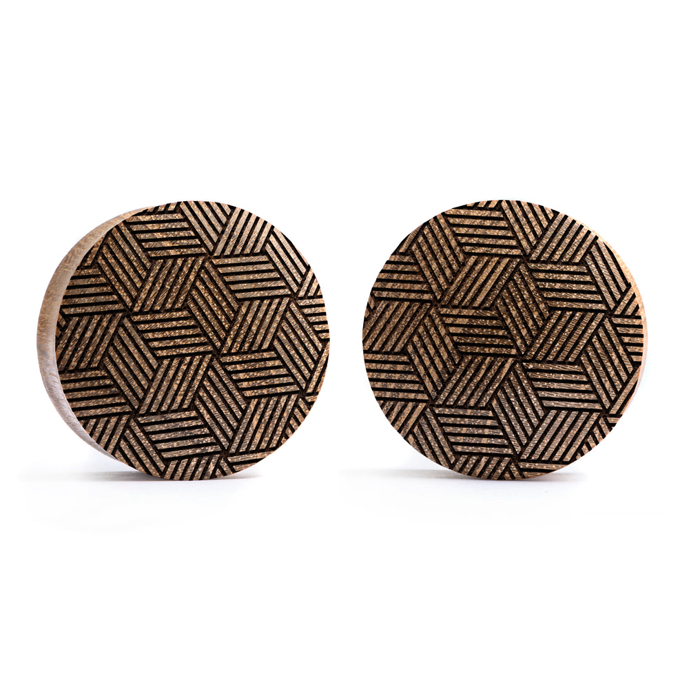 Cross Hatch Plug / Gauge - Teakholz | Konvexe Doppelaufgeweitet