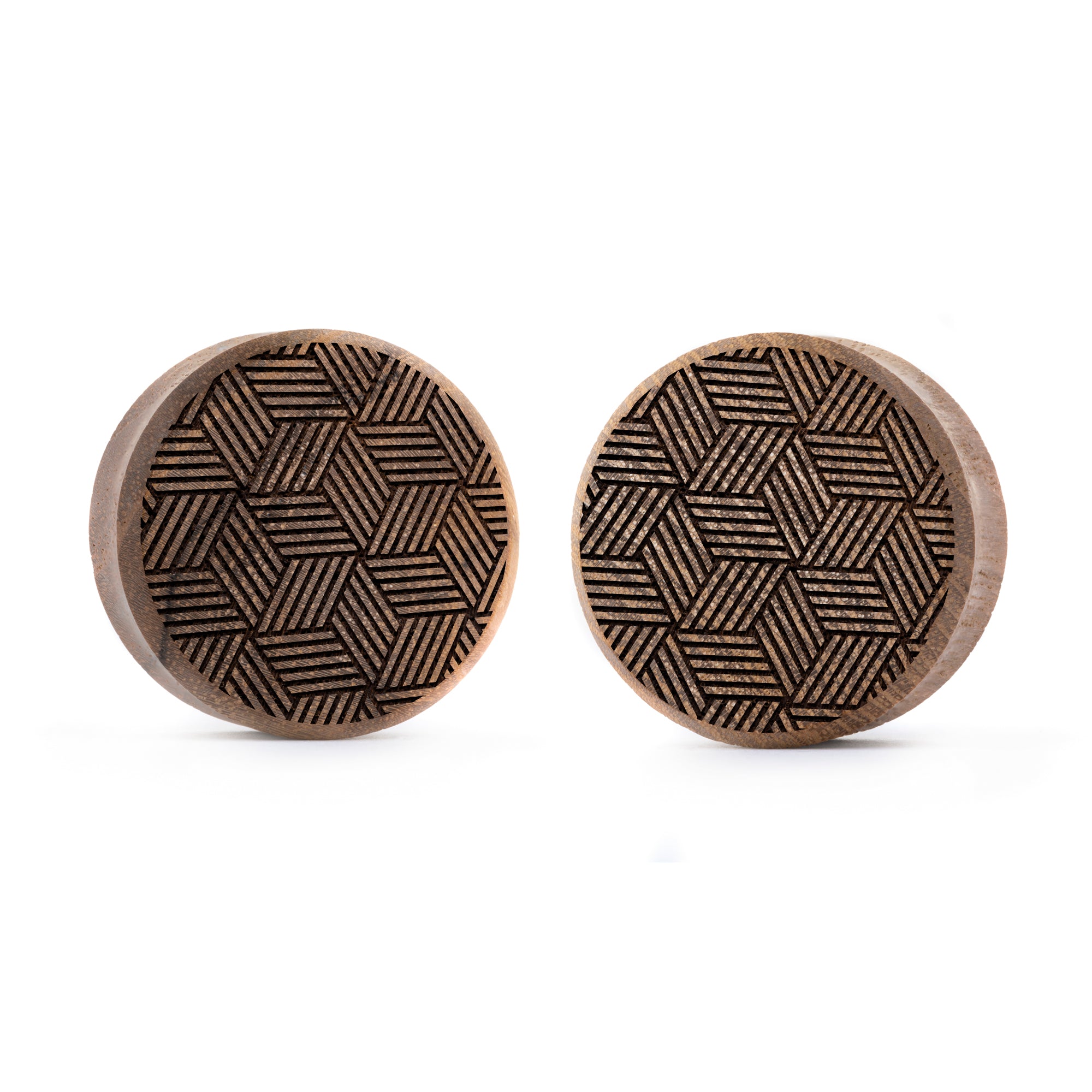 Cross Hatch Plug / Gauge - Teakholz | Doppelaufgeweitet mit flachem Gesicht
