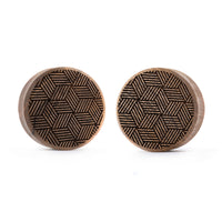 Plug / Gauge Hachures croisées - Bois de teck | Face plate double évasé