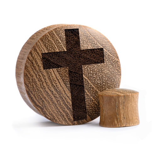 Cross Plug / Gauge - Teak Wood | Convex Double Flare