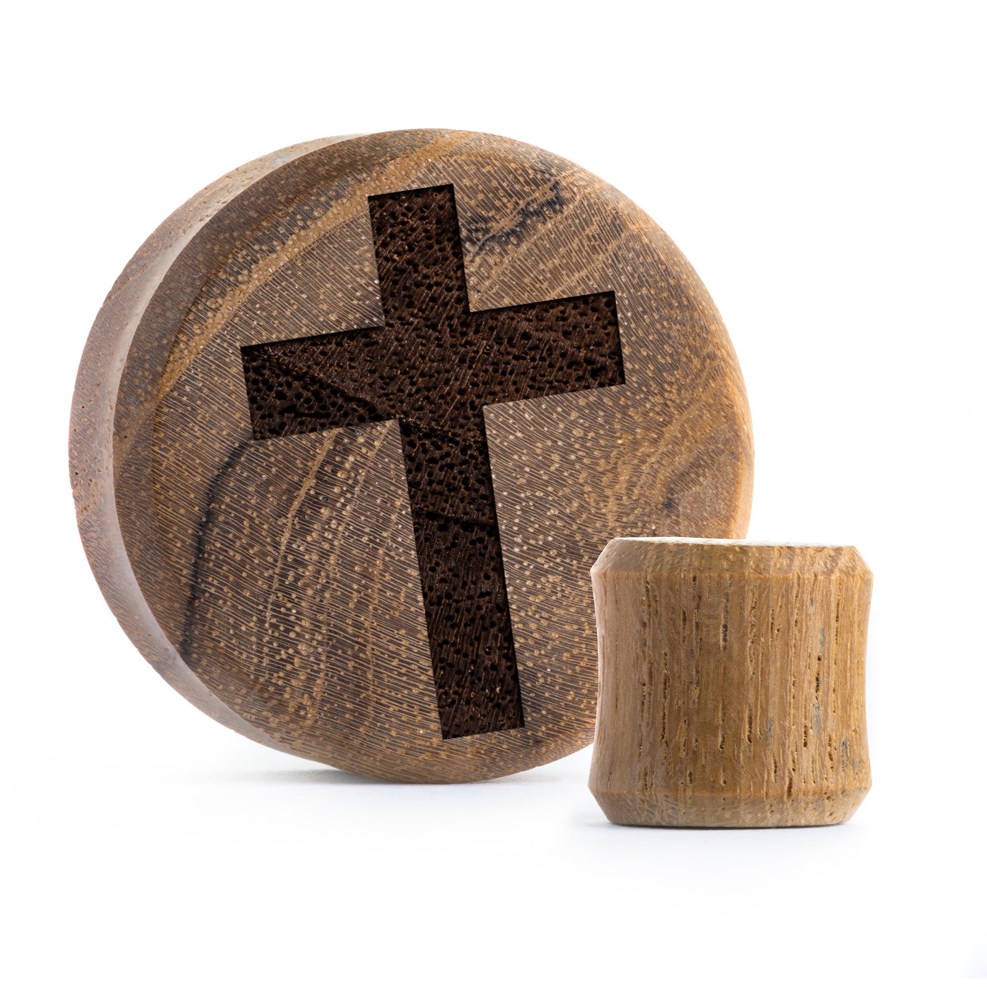 Cross Plug / gauge - Teakholz | Doppelaufgeweitet mit flachem Gesicht