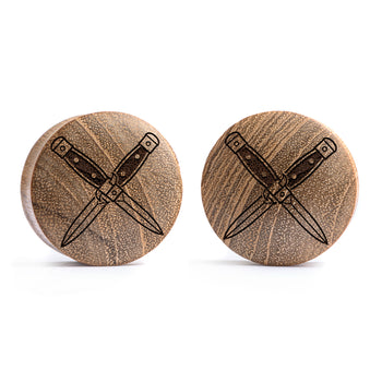 Crossed Dagger Plug / Gauge - Teak Wood | Convex Double Flare