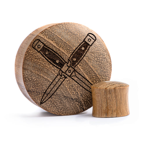 Crossed Dagger Plug / Gauge - Teak Wood | Convex Double Flare