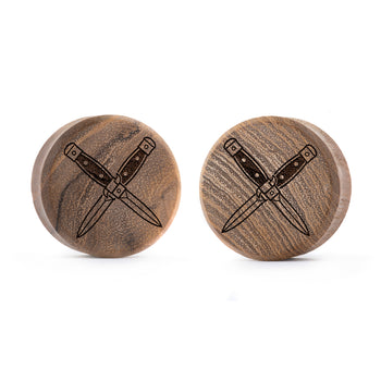 Crossed Dagger Plug / Gauge - Teak Wood | Flat Faced Double Flare
