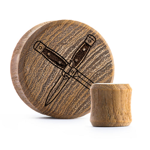 Crossed Dagger Plug / Gauge - Teak Wood | Flat Faced Double Flare