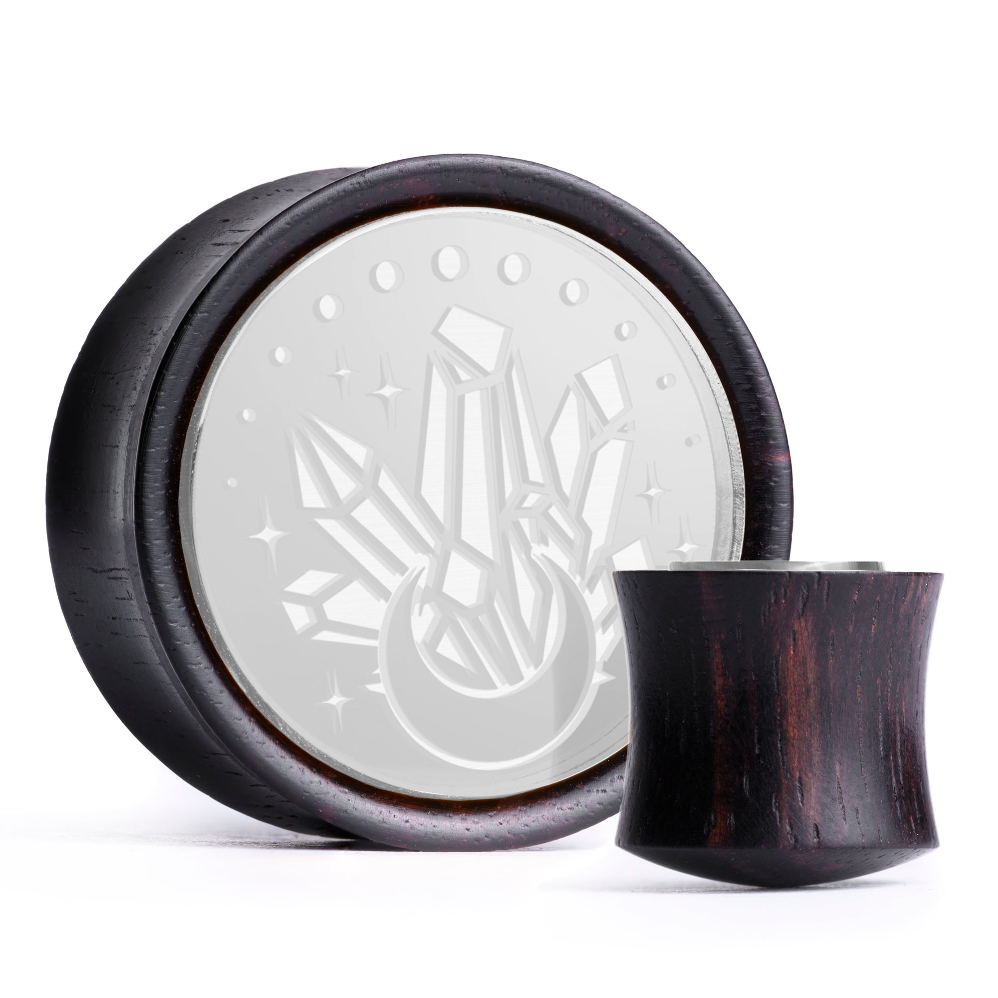 Crystal Moon Plug / Gauge - Silber Inlay Ebony Wood | Konvexe Doppelaufgeweitet