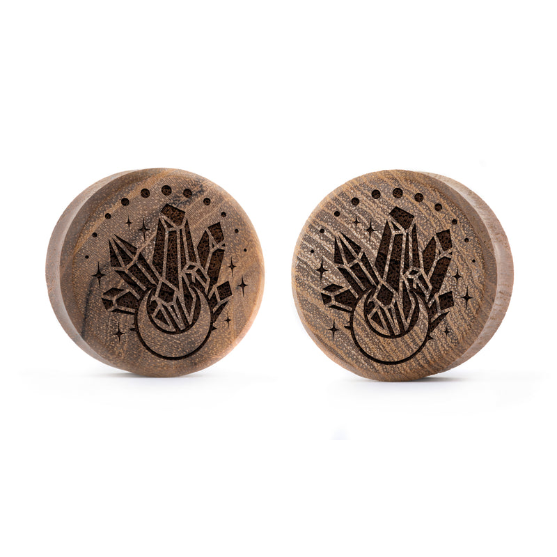 Plug / Gauge Lune de cristal - Bois de teck | Face plate double évasé
