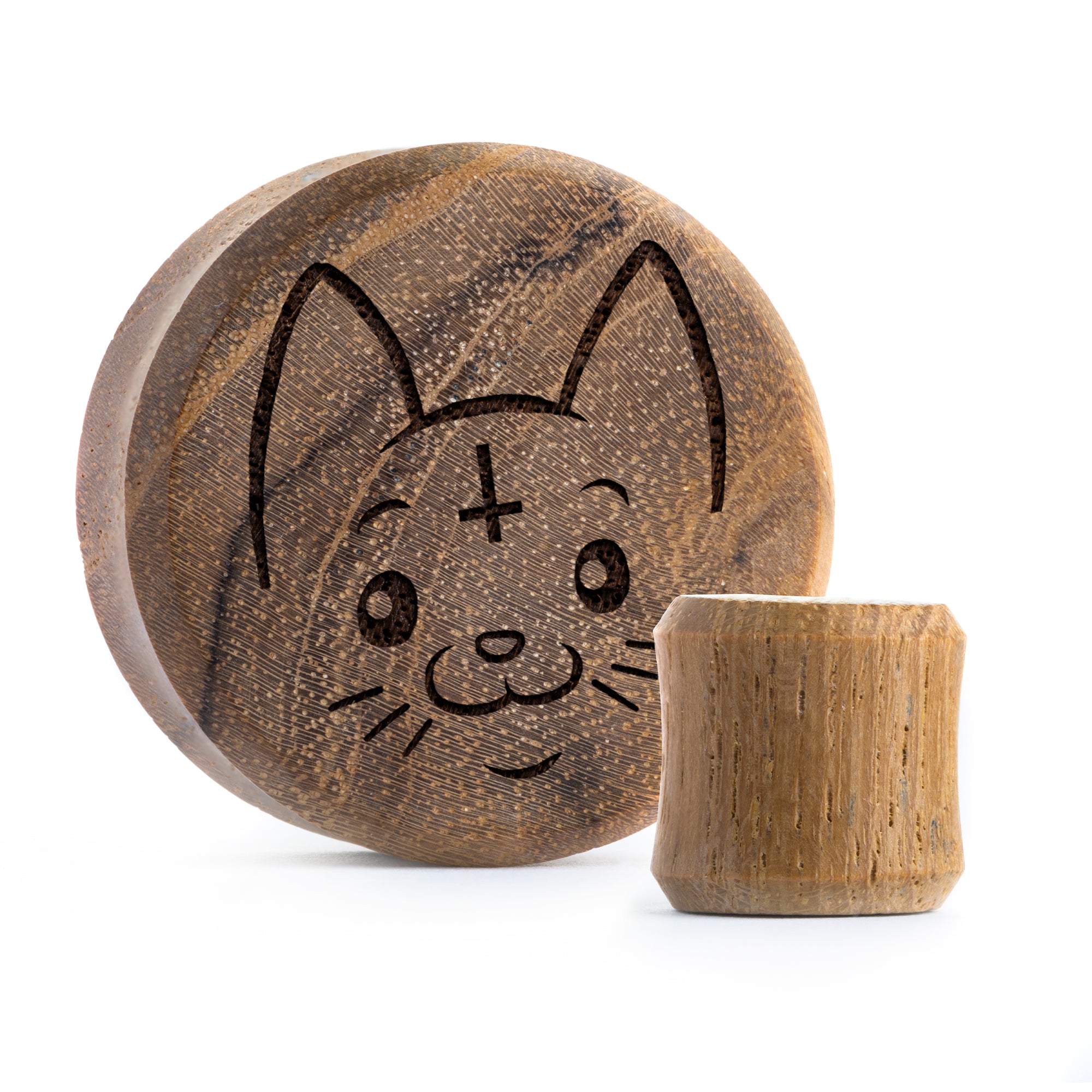 Cult Cat Plug / gauge - Teakholz | Doppelaufgeweitet mit flachem Gesicht