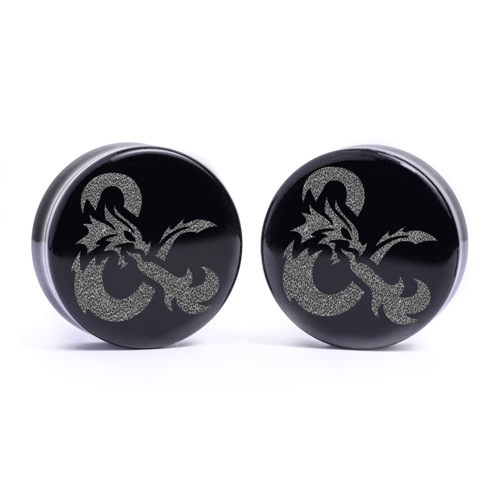 D & D Logo Plug / Gauge - Schwarzes Glas | Doppelaufgeweitet mit flachem Gesicht