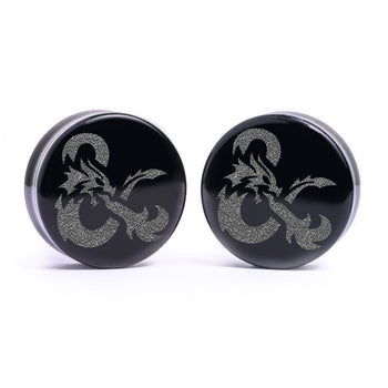 D & D Logo Plug / Gauge - Schwarzes Glas | Doppelaufgeweitet mit flachem Gesicht
