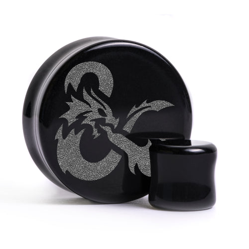 D & D Logo Plug / Gauge - Schwarzes Glas | Doppelaufgeweitet mit flachem Gesicht