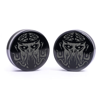 Mindflayer D&D Plug / Gauge - Schwarzes Glas | Flach Gesichts Doppelflansch