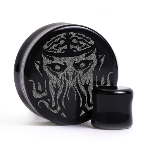 Mindflayer D&D Plug / Gauge - Schwarzes Glas | Flach Gesichts Doppelflansch