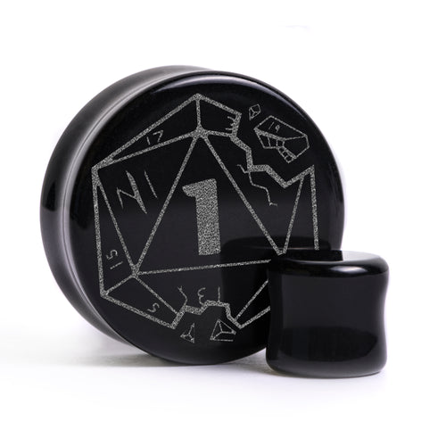 Nat1 Die D&D Plug / Gauge - Black Glass | Flat Faced Double Flare