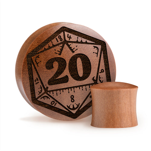 Nat 20 Die D&D Plug / Gauge - Saba Wood | Convex Double Flare