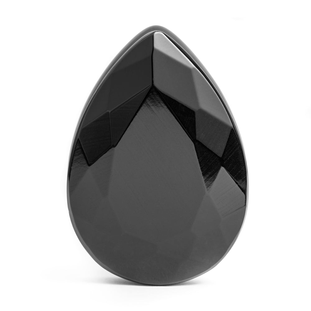 Black Faceted Obsidian Teardrop Glass Plug / Gauge - Double Flare Glass Ear Plugs / Gauges in 10mm (00g), 20mm (13/16th), 30mm (1.18")