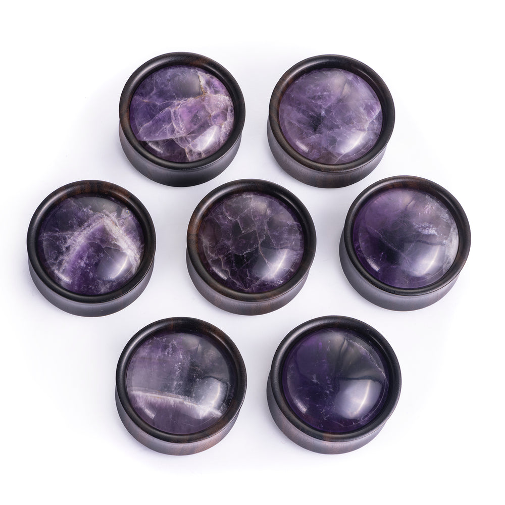 Amethyst-Stein-Intarsie Ebenholz Ohr Plug / Gauge