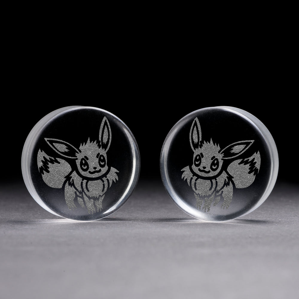 Eevee Plug / Gauge - Clear Glass | Flat Faced Double Flare - Lasered To Order In House At Custom Plugs HQ