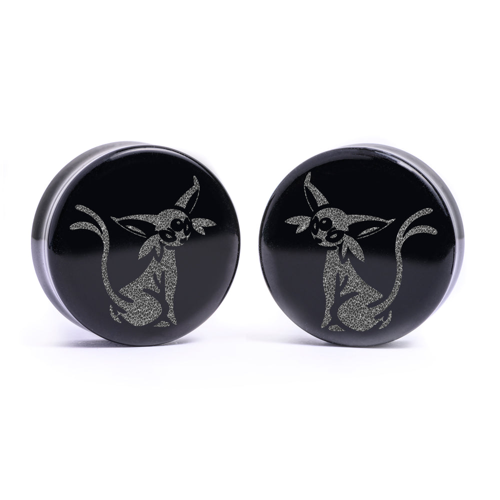 Espeon Plug / Gauge - Black Glass | Flat Faced Double Flare - Lasered To Order In House At Custom Plugs HQ