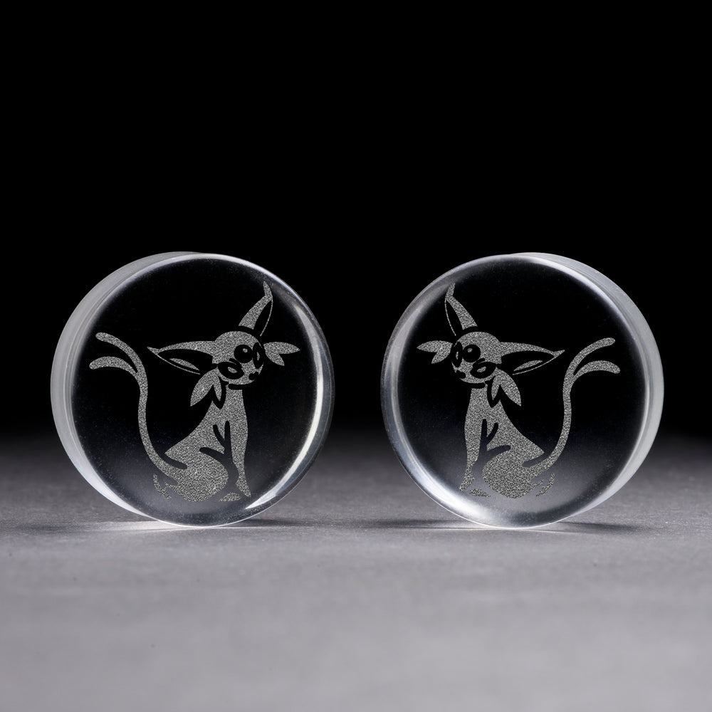 Espeon Plug / Gauge - Clear Glass | Flat Faced Double Flare - Lasered To Order In House At Custom Plugs HQ