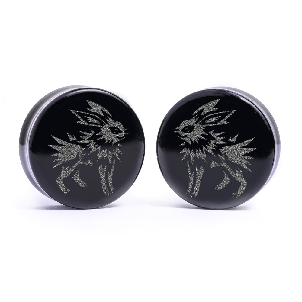 Jolteon Plug / Gauge - Black Glass | Flat Faced Double Flare - Lasered To Order In House At Custom Plugs HQ