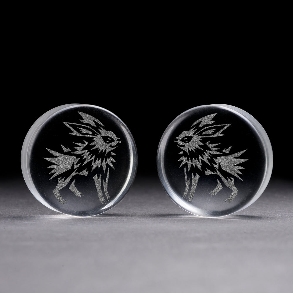 Jolteon Plug / Gauge - Clear Glass | Flat Faced Double Flare - Lasered To Order In House At Custom Plugs HQ