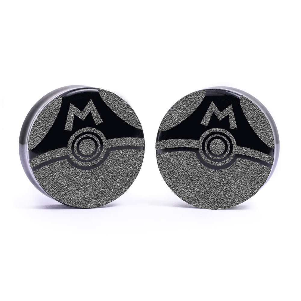 Masterball Plug / Gauge - Black Glass | Flat Faced Double Flare - Lasered To Order In House At Custom Plugs HQ