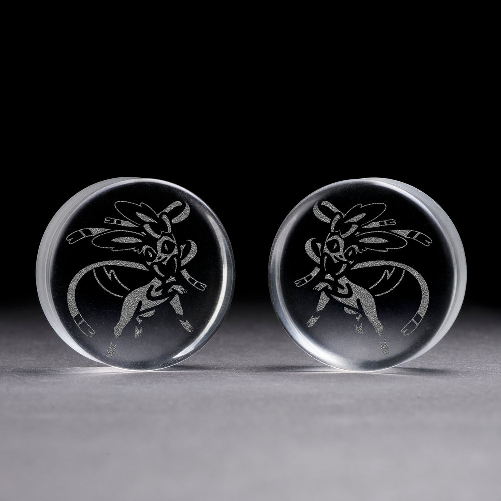 Sylveon Plug / Gauge - Clear Glass | Flat Faced Double Flare - Lasered To Order In House At Custom Plugs HQ